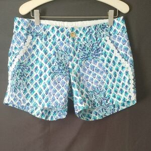Lilly Pulitzer Blue and Green Patterned Women's Shorts